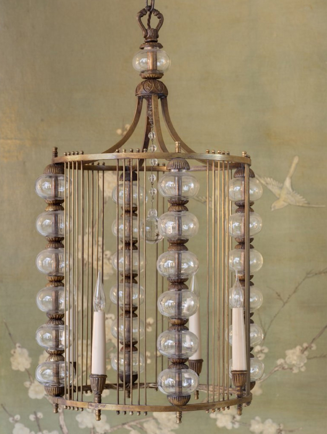 Spanish brass and glass hanging lantern.